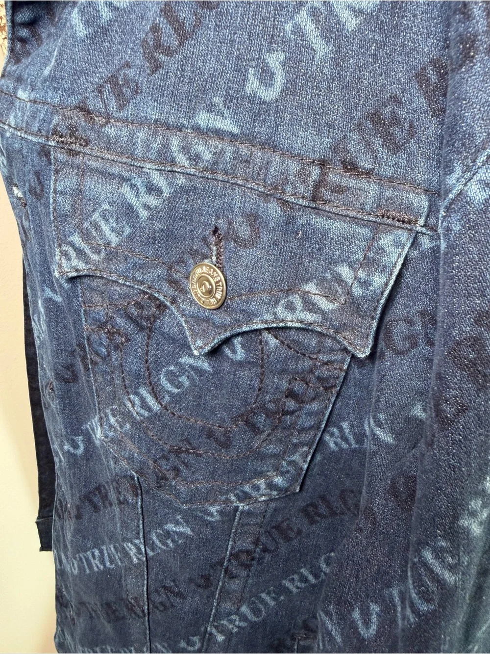 True Religion Trucker Jacket SN Monogram XXL GGMH Channel Blue NWT Denim